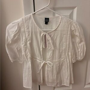 Wild Fable White Tie-Front Puff Sleeve Blouse